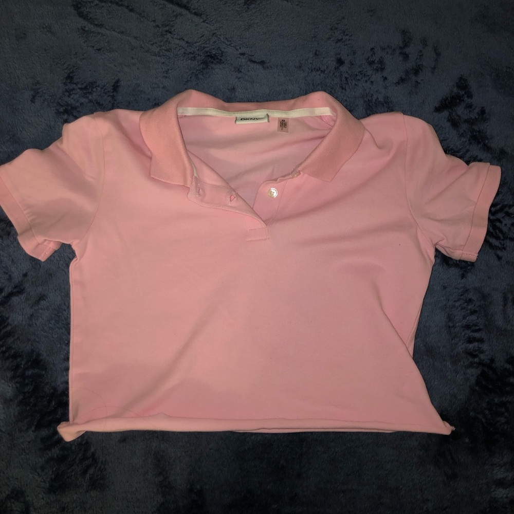 Cropped light pink button up top. DKNY